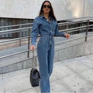 Zara long denim blue jumpsuit- size large